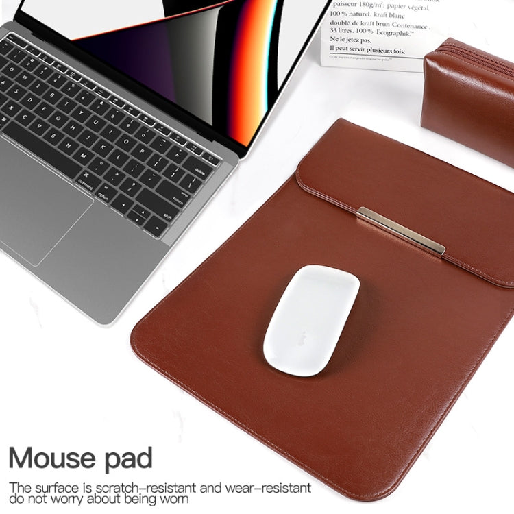 13.3 inch Laptop 2 in 1 PU Leather Sleeve Liner Bag with Mouse Storage Bag(Brown)
