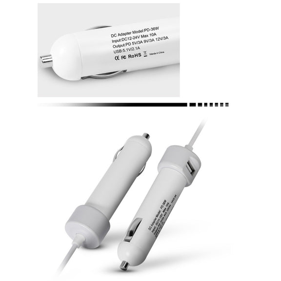 36W 5V 9V 12V 15V 3A DC USB-C / Type-C Car Adapter with 1 USB Port for Apple Macbook A1534, Length: 2m(White)