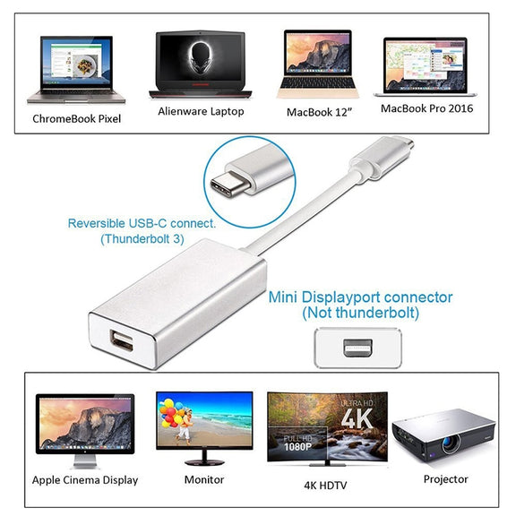 USB-C / Type-C 3.1 Male to Mini DP Female HD Converter, Length: 12cm(Silver)