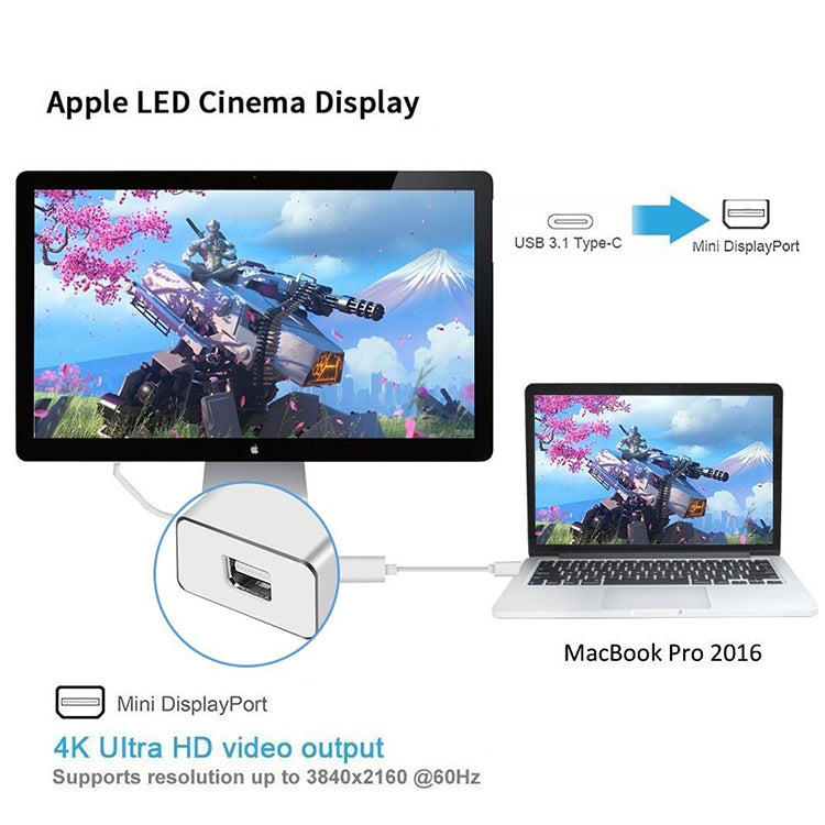 USB-C / Type-C 3.1 Male to Mini DP Female HD Converter, Length: 12cm(Silver)