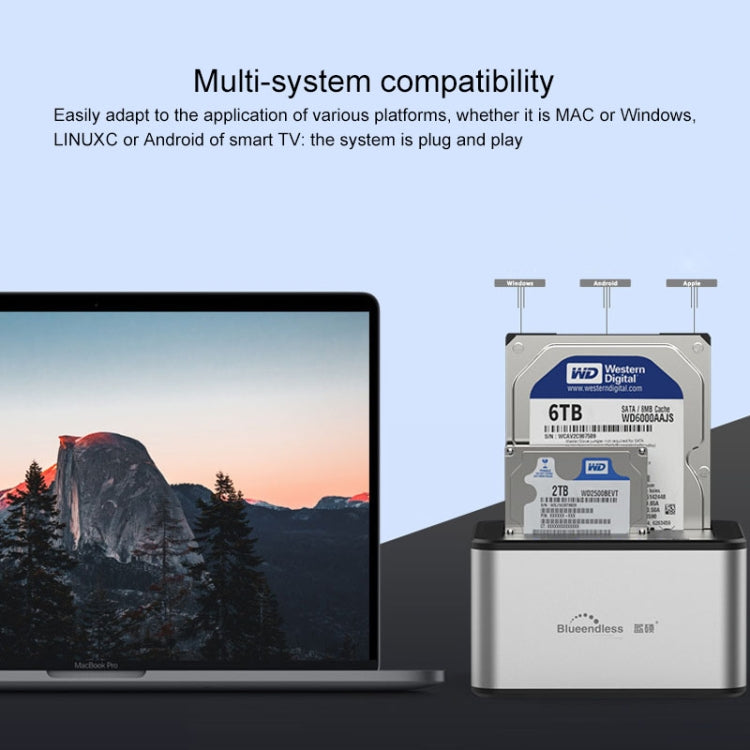 Blueendless 2.5 / 3.5 inch SATA USB 3.0 2 Bay Offline Copy Hard Drive Dock (EU Plug)