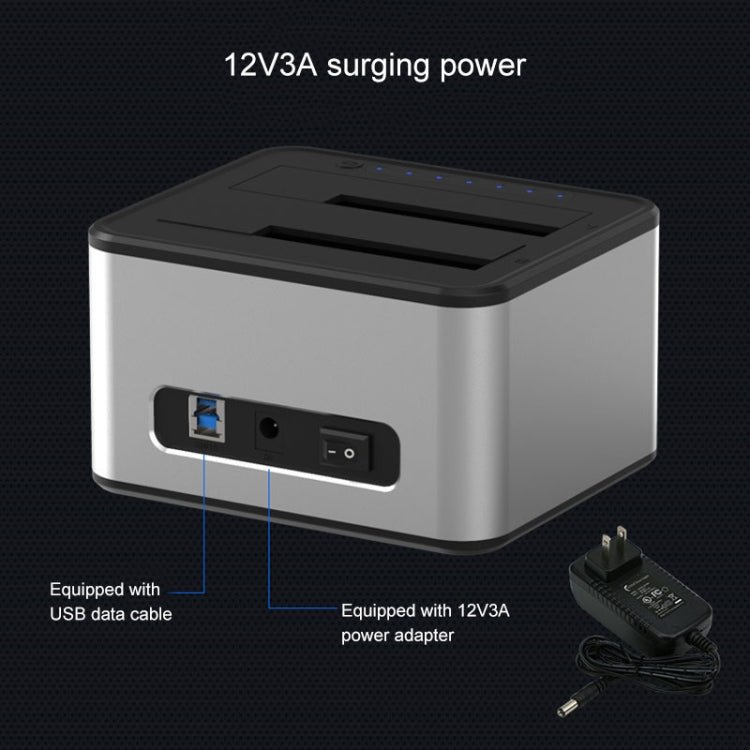 Blueendless 2.5 / 3.5 inch SATA USB 3.0 2 Bay Offline Copy Hard Drive Dock (US Plug)