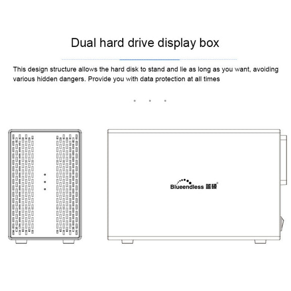 Blueendless Type-C / USB-C Interface 3.5 inch 2 Bay RAID Combination Array HDD External Enclosure (EU Plug)