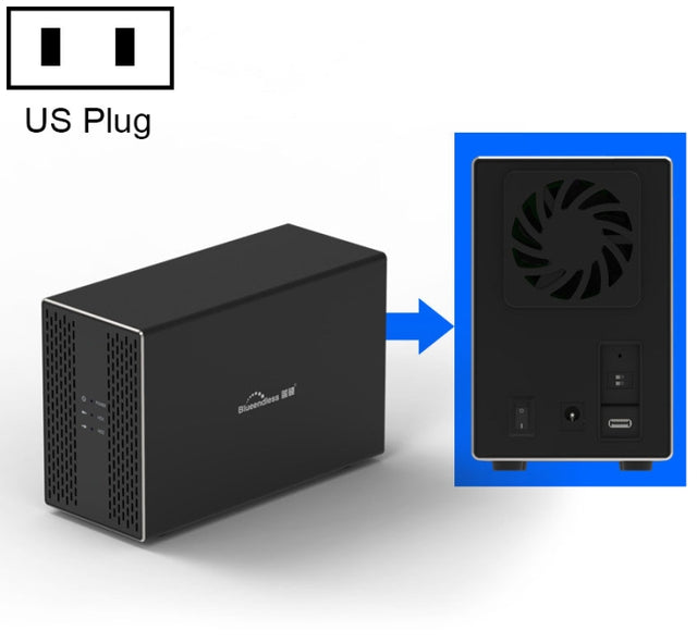 Blueendless Type-C / USB-C Interface 3.5 inch 2 Bay RAID Combination Array HDD External Enclosure (US Plug)