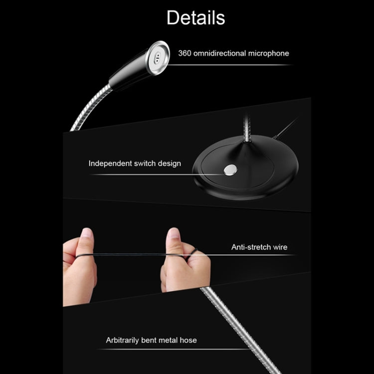 BK Desktop Gooseneck Adjustable USB Wired Audio Microphone, Built-in Sound Card, Compatible with PC / Mac for Live Broadcast, Show, KTV, etc.(Black)