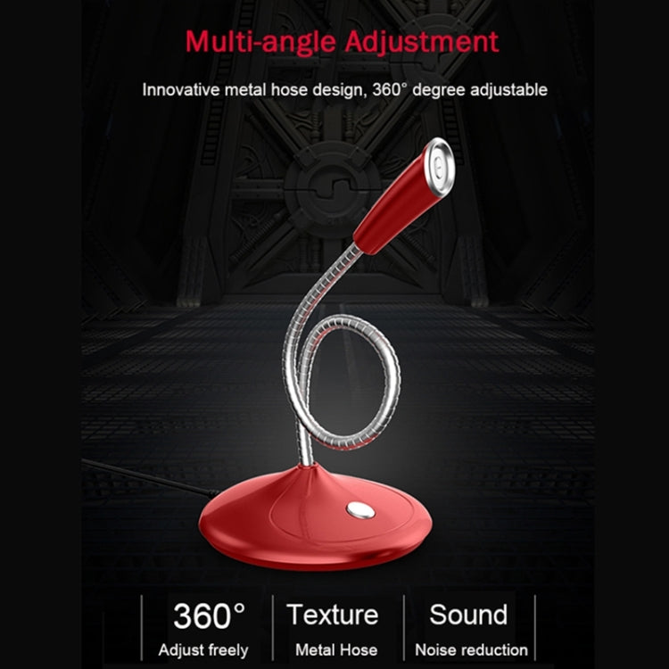BK Desktop Gooseneck Adjustable USB Wired Audio Microphone, Built-in Sound Card, Compatible with PC / Mac for Live Broadcast, Show, KTV, etc.(Red)