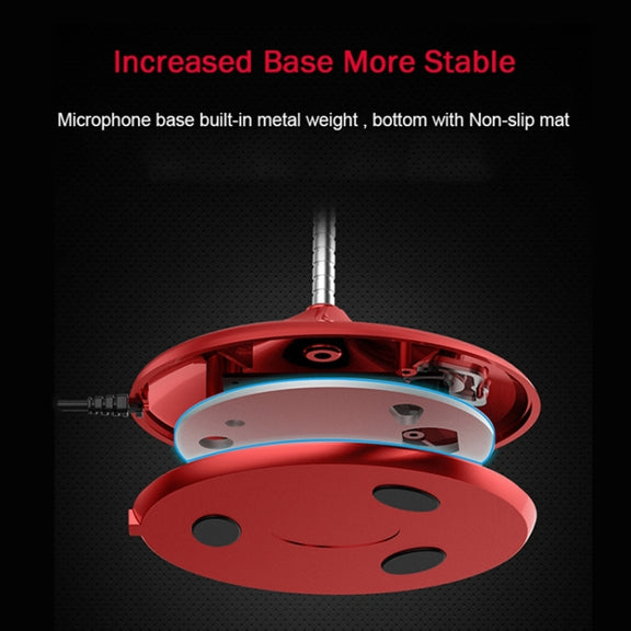 BK Desktop Gooseneck Adjustable USB Wired Audio Microphone, Built-in Sound Card, Compatible with PC / Mac for Live Broadcast, Show, KTV, etc.(Red)