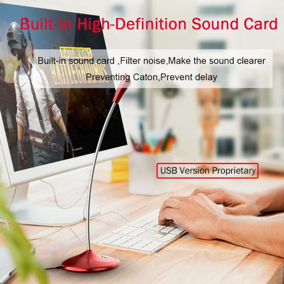 BK Desktop Gooseneck Adjustable USB Wired Audio Microphone, Built-in Sound Card, Compatible with PC / Mac for Live Broadcast, Show, KTV, etc.(White)