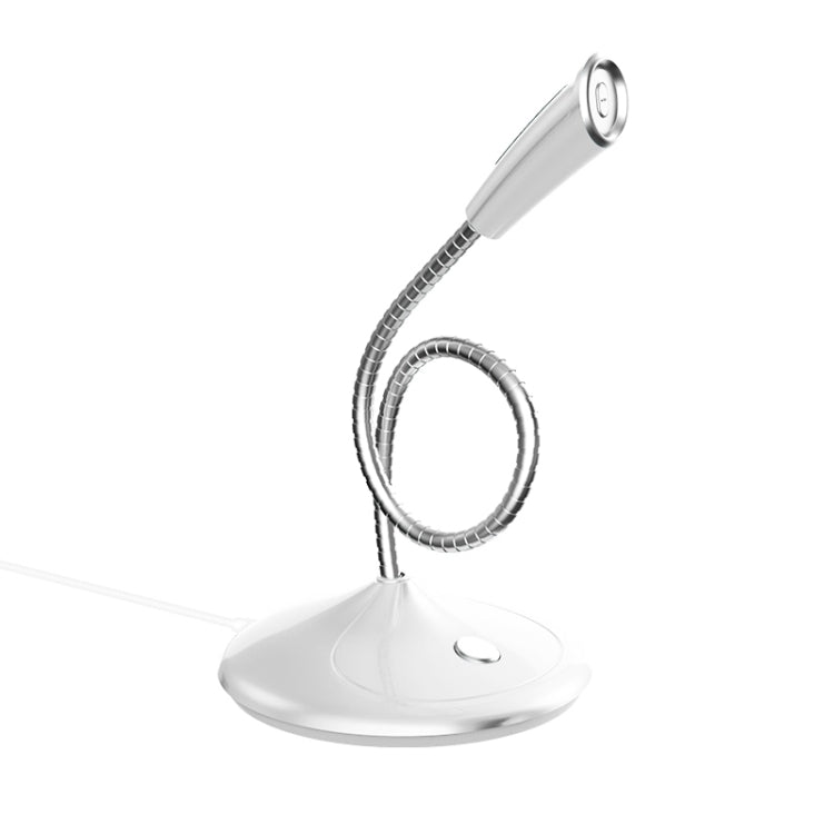 BK Desktop Gooseneck Adjustable USB Wired Audio Microphone, Built-in Sound Card, Compatible with PC / Mac for Live Broadcast, Show, KTV, etc.(White)