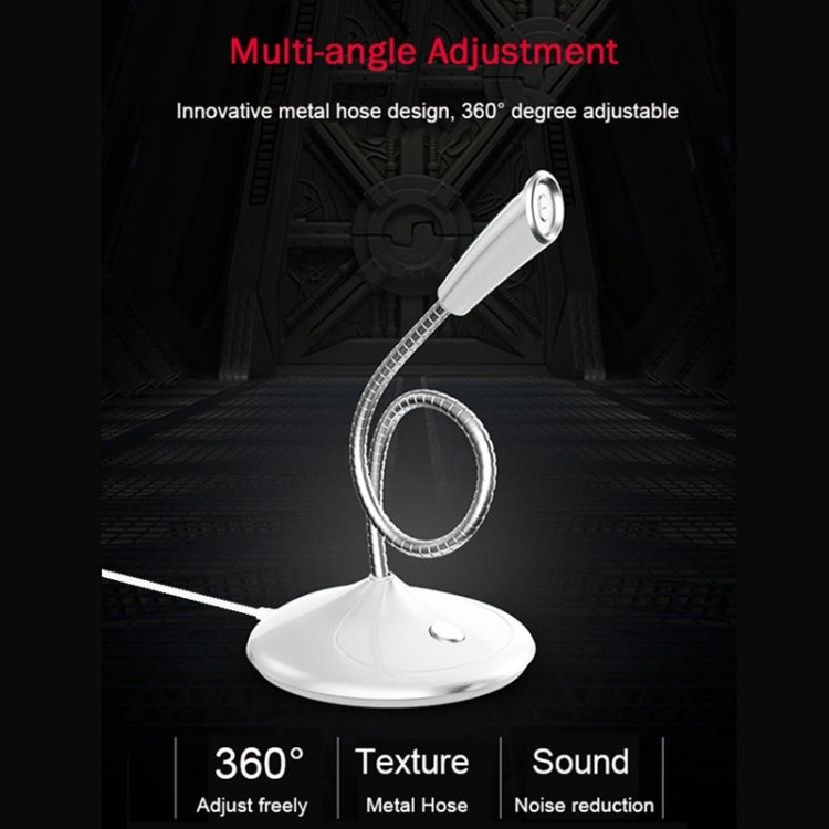 BK Desktop Gooseneck Adjustable USB Wired Audio Microphone, Built-in Sound Card, Compatible with PC / Mac for Live Broadcast, Show, KTV, etc.(White)