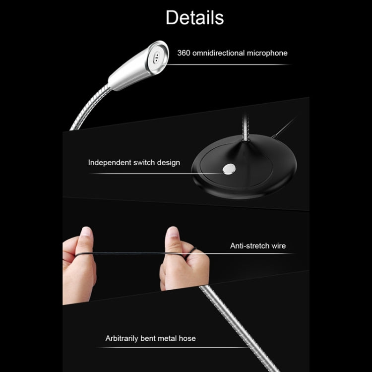 BK Desktop Gooseneck Adjustable USB Wired Audio Microphone, Built-in Sound Card, Compatible with PC / Mac for Live Broadcast, Show, KTV, etc.(White)