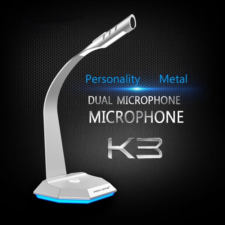 K3 Desktop Metal Base Omnidirectional 3.5mm Plug Wired Mic Condenser Microphone, Compatible with PC / Mac for Live Broadcast, Show, KTV, etc(Silver)