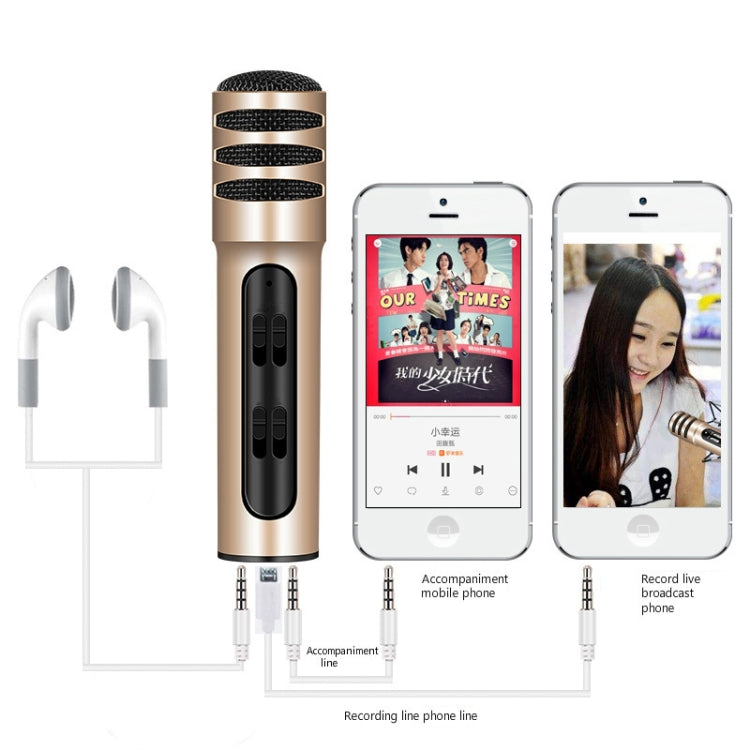 BGN-C7 Condenser Microphone Dual Mobile Phone Karaoke Live Singing Microphone Built-in Sound Card(Gold)
