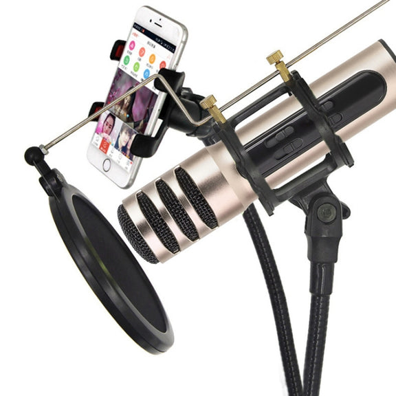 BGN-C7 Condenser Microphone Dual Mobile Phone Karaoke Live Singing Microphone Built-in Sound Card(Gold)