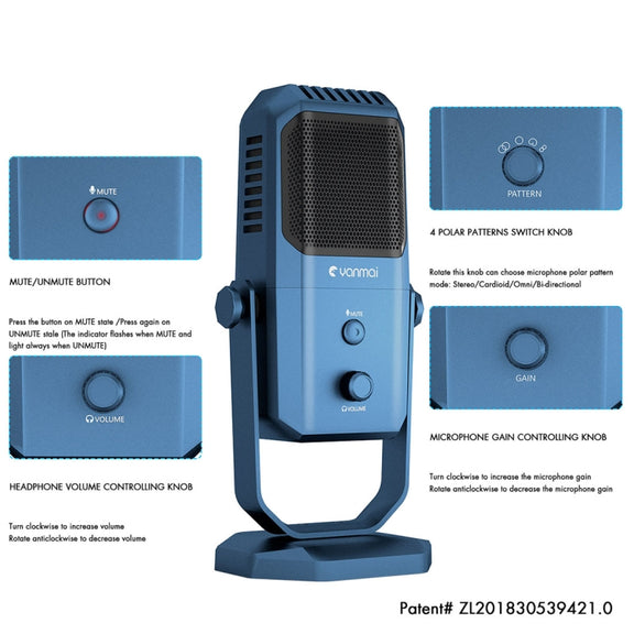 Yanmai SF-900 Multi-function Four Directivity Studio Recording Condenser Microphone with Desktop Stand(Black)