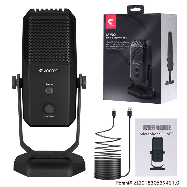 Yanmai SF-900 Multi-function Four Directivity Studio Recording Condenser Microphone with Desktop Stand(Black)