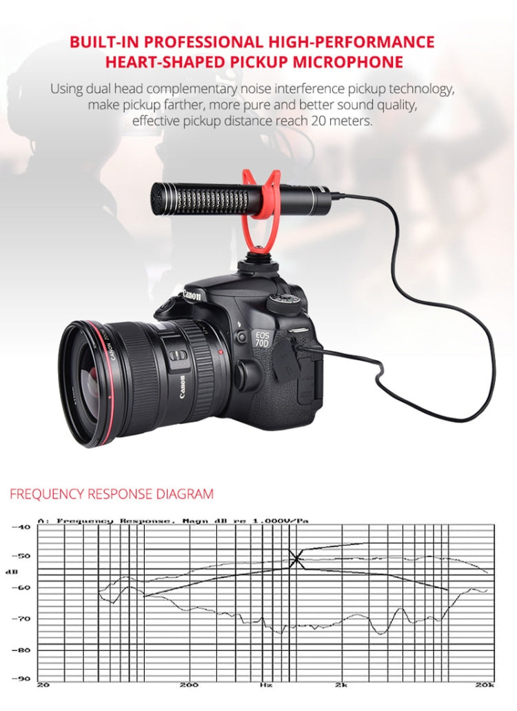 YELANGU YLG9930B MIC05 Professional Interview Condenser Video Shotgun Microphone with 3.5mm Audio Cable for DSLR & DV Camcorder(Black)