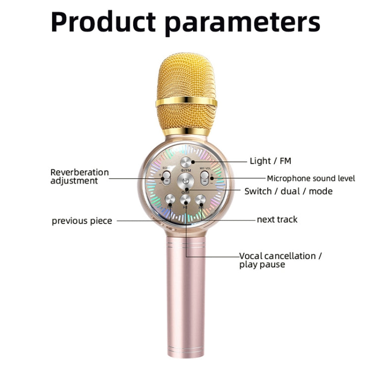 K2 Bluetooth 5.0 Karaoke Live Colorful Lights Wireless Bluetooth Microphone (Rose Gold)