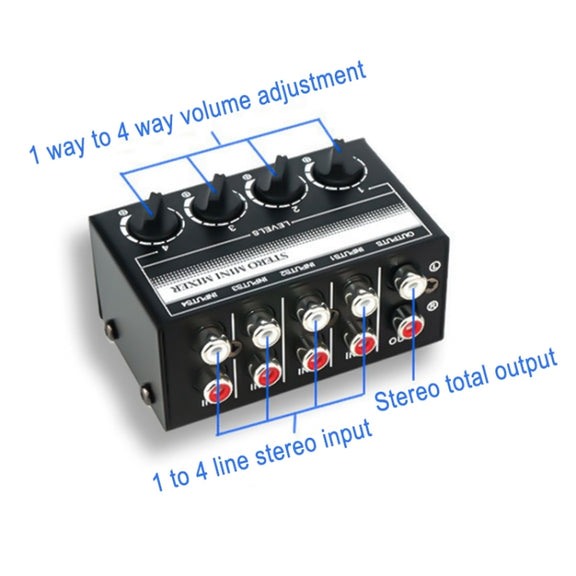 CX400 Audio Stereo Hub 4 Channel Mixer Controller(Black)
