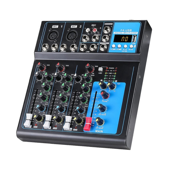F4 Home 4-channel Bluetooth USB Reverb Mixer, US Plug (Black)