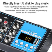 F4 Home 4-channel Bluetooth USB Reverb Mixer, US Plug (Black)