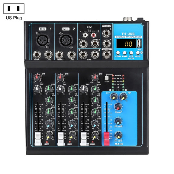 F4 Home 4-channel Bluetooth USB Reverb Mixer, US Plug (Black)