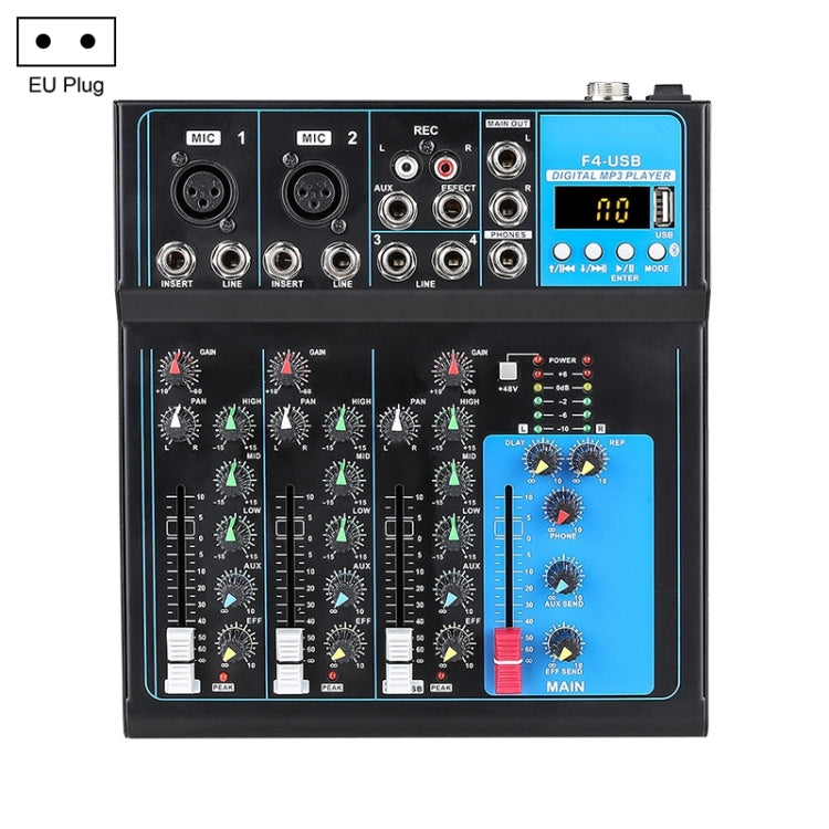 F4 Home 4-channel Bluetooth USB Reverb Mixer, EU Plug (Black)