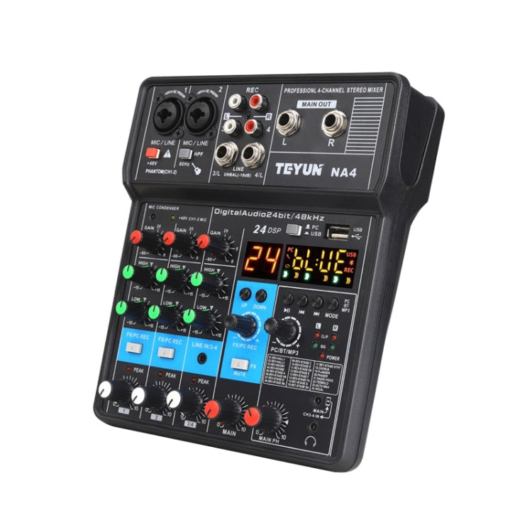 TEYUN NA4 4-channel Small Mixing Console Mobile Phone Sound Card Live Broadcast Computer Recording Console Processor, US Plug(Black)