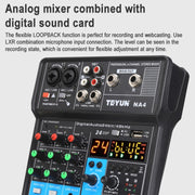 TEYUN NA4 4-channel Small Mixing Console Mobile Phone Sound Card Live Broadcast Computer Recording Console Processor, US Plug(Black)