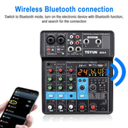 TEYUN NA4 4-channel Small Mixing Console Mobile Phone Sound Card Live Broadcast Computer Recording Console Processor, EU Plug(Black)