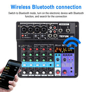 TEYUN NA6 6-channel Small Mixing Console Mobile Phone Sound Card Live Broadcast Computer Recording Console Processor, EU Plug(Black)
