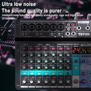 TEYUN NA8 8-channel Small Mixing Console Mobile Phone Sound Card Live Broadcast Computer Recording Console Processor, EU Plug(Black)