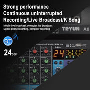 TEYUN NA8 8-channel Small Mixing Console Mobile Phone Sound Card Live Broadcast Computer Recording Console Processor, EU Plug(Black)