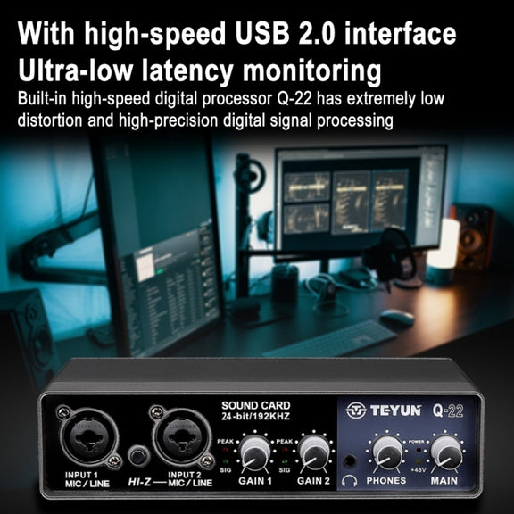 TEYUN Q-22 USB Computer Free Srive Microphone External Sound Card(Black)