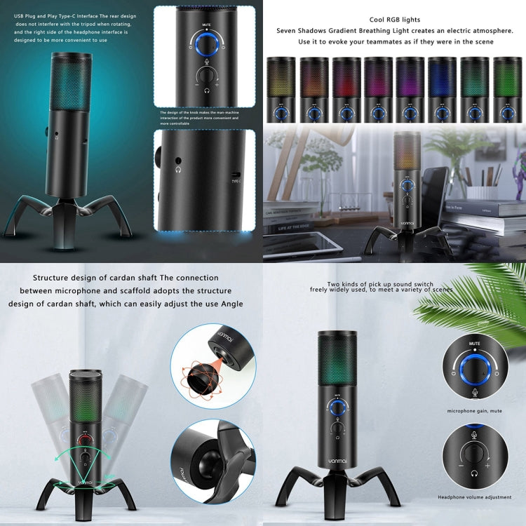 Yanmai Q18 USB Professional Computer Microphone Anchor Recording Karaoke Condenser Microphone (Black)