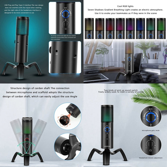 Yanmai Q18 USB Professional Computer Microphone Anchor Recording Karaoke Condenser Microphone (Black)