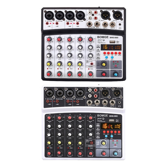 BMG-06D 6-channel Live Mixer Mobile Phone Bluetooth Sound Card Digital 16DSP Reverb Effect, EU Plug(White)