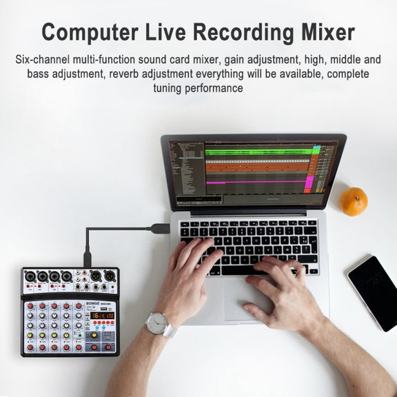 BMG-06D 6-channel Live Mixer Mobile Phone Bluetooth Sound Card Digital 16DSP Reverb Effect, EU Plug(White)