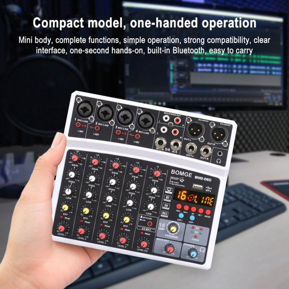 BMG-06D 6-channel Live Mixer Mobile Phone Bluetooth Sound Card Digital 16DSP Reverb Effect, EU Plug(White)