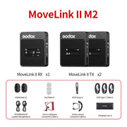 Godox MoveLink II M2 Wireless Lavalier Microphone System with 2 Transmitters and 1 Receiver for DSLR Cameras and Camcorders (Black)