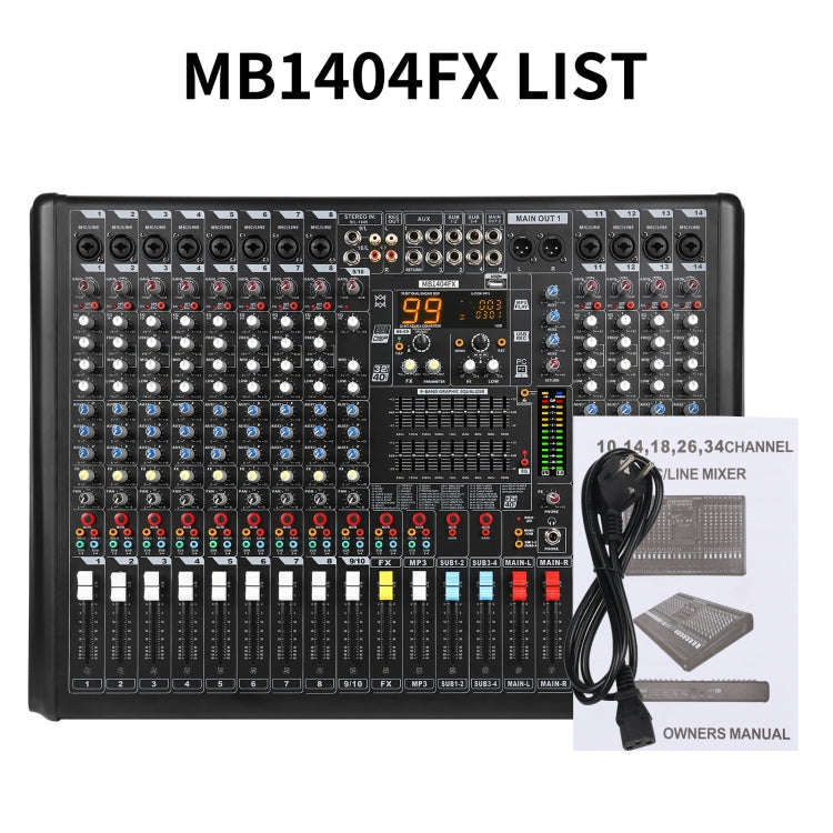 XTUGA B1404FX 14 Channels Bluetooth Audio Mixer Digital DJ Controller Sound Mixing Console (AU Plug)