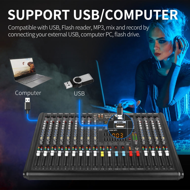 XTUGA B1404FX 14 Channels Bluetooth Audio Mixer Digital DJ Controller Sound Mixing Console (AU Plug)