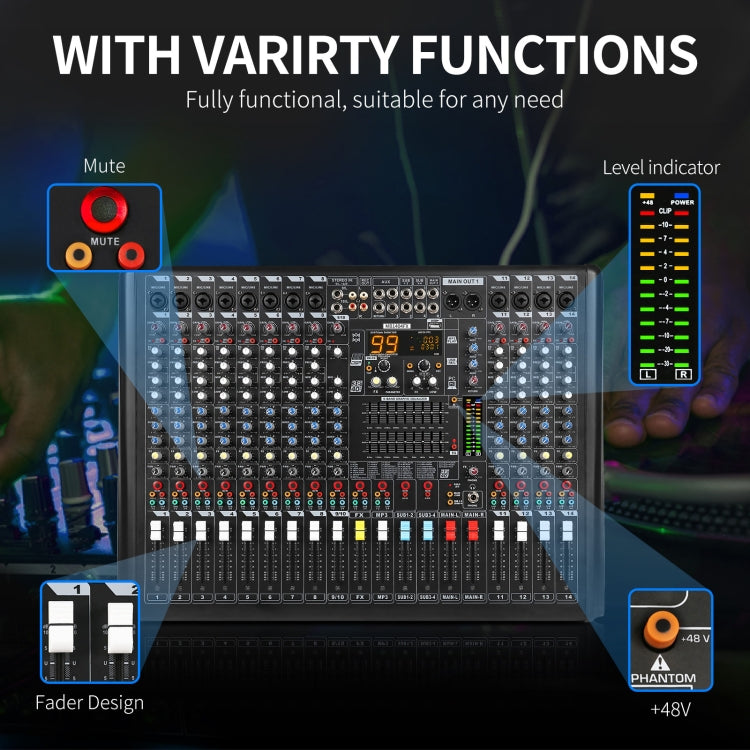 XTUGA B1404FX 14 Channels Bluetooth Audio Mixer Digital DJ Controller Sound Mixing Console (AU Plug)