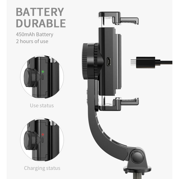 L08 Adjustable Gimbal Stabilize Bluetooth Self-timer Pole Tripod Selfie Stick (Black)