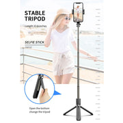 L08 Adjustable Gimbal Stabilize Bluetooth Self-timer Pole Tripod Selfie Stick (Black)