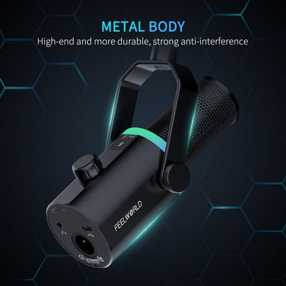FEELWORLD PM1 XLR/USB Dynamic Microphone for Podcasting Recording Gaming Live Streaming (Black)