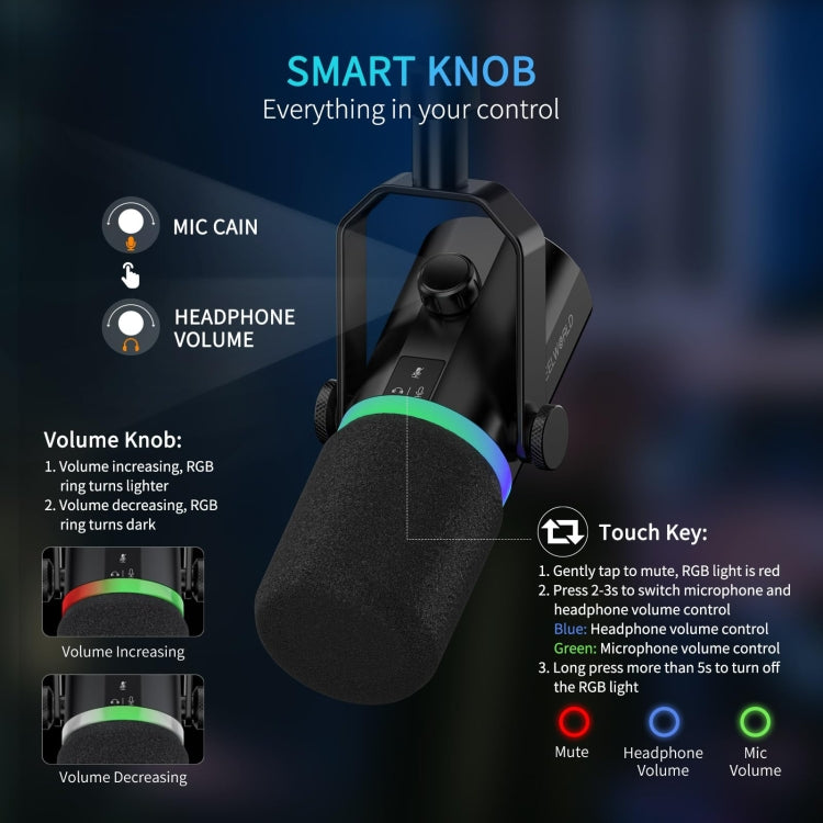 FEELWORLD PM1 XLR/USB Dynamic Microphone for Podcasting Recording Gaming Live Streaming (Black)