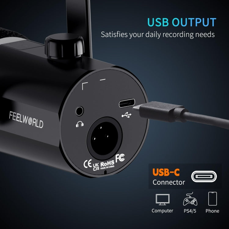 FEELWORLD PM1 XLR/USB Dynamic Microphone for Podcasting Recording Gaming Live Streaming (Black)