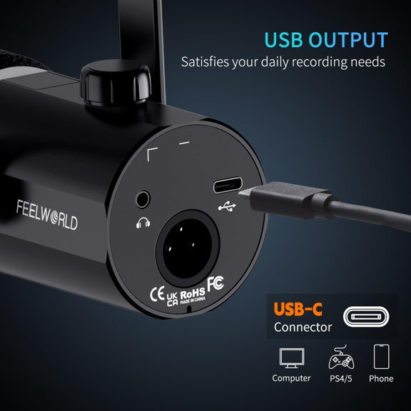 FEELWORLD PM1 XLR/USB Dynamic Microphone for Podcasting Recording Gaming Live Streaming (Black)