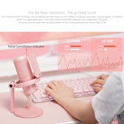 FEELWORLD VM1 USB Condenser Gaming Microphone for Streaming Noise Cancellation Mute RGB Light Desktop Stand (Pink)